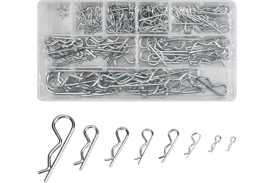 180 Pcs Stainless Steel Cotter Pin Assortment Kit, 8 Sizes, R Clips, Hitch Pin Clip, Retaining Spring Hitch with Storage Box for Tractor Mower Fastener Hardware