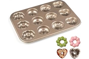 Parmedu Stampo per Ciambelle Stampo per Torta: Stampo per Ciambella in Acciaio al Carbonio Antiaderente a 12 cavità - Stampo per Ciambella a Forma di Fiore a Forma di Cuore, Lavabile in Lavastoviglie