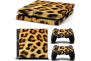 DOTBUY-SHOP DOTBUY PS4 Skin Aufkleber Sticker Design Folie schützende Haut Schale für Sony Playstation 4 Konsole und 2 Dualshock Controller (Fell Leopard Yellow)