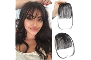 LIANLIAN Clip in Fringe Bangs 100% Human Hair Wispy Bangs Clip in Hair Extensions Natural Black Clip on Air Bangs for Women Hairpieces Curved Bangs for Daily Wear