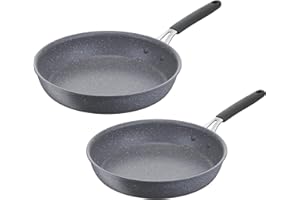 Lagostina Tempra Mineral nieprzywierający zestaw patelni, stal i aluminium, z powłoką mineralną+ Ø 24/28 cm, silikonowy uchwyt, efekt kamienia, nadaje się do wszystkich źródeł ciepła