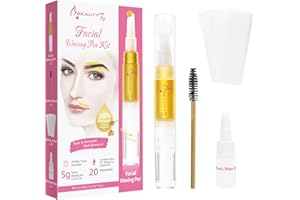 Beauty7 Wosk w sztyfcie z paskami do depilacji, wosk do usuwania brwi, twarzy, twarzy, zestaw do depilacji wosku, paski, olejek do czyszczenia po woskowaniu