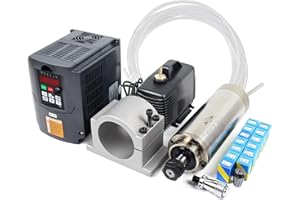 RATTMMOTOR Motor de eje de 2.2 kW, motor de eje refrigerado por agua, con 14 pinzas ER20 y convertidor de frecuencia VFD y motor de husillo de 80 mm y bomba de agua de 75 W con tubo de 6 m para fresadora CNC