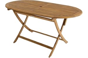 CHARLES BENTLEY FSC Certified, Folding, Wooden Furniture Oval Table, Central Parasol Hole, Acacia Wood, Garden Décor, Outdoor Furniture, Outdoor Dining, Patio Dining Table, 18kg (150x85x74cm)