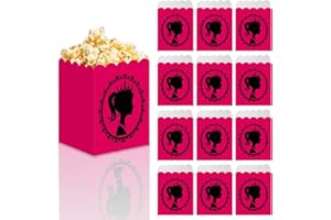 CLVSYH 12 Piezas Caja Para Palomitas Barbi, Caja Rosa De Palomitas, Envases De Caramelos A Rosa, Bolsas Para Palomitas Para Noches De Cine, Bodas, Fiestas De Cumpleaños, Navidad