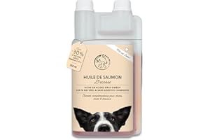 Annimally Huile de Saumon pour Chiens 1 Litre Riche en acides Gras Omega 3 & 6 (Plus de 32%) - Huile de Poisson Barf pour Chien, Chat et Cheval, adaptée I Produit Naturel Pur pressé à Froid
