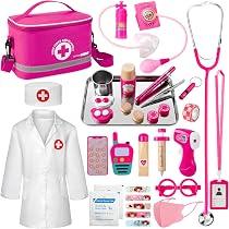 TEUVO Malette Vétérinaire Enfant 25 Pièces - Blouse, Stéthoscope, Thermomètre - Jeu De Rôle Dès 3 Ans