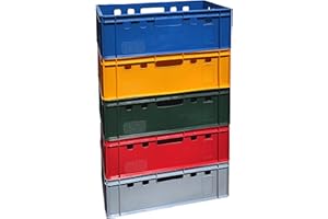 BURI 5x Fleischkiste E2 Metzgerkiste 60x40x20cm lebensmittelecht, robust, stapelbar - Universal Lagerkiste Eurobox aus Deutschland, Bunt