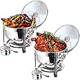 Vinod Stainless Steel Round Chafing Dish Food Warmer Buffet 8.5 Litre with Tempered Glass Lid & Holder Food Serving for Banquet, Dinners, Weddings Parties, Catering, Buffet, Restaurant (Set of 2)