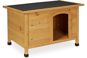 Relaxdays Cuccia per Cani, Casa in Legno, Tetto Asfaltato, Resistente alle Intemperie, HLP: 58x86x58 cm, Naturale Nero
