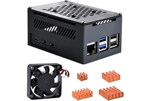GeeekPi Raspberry Pi 5 Aluminum Case with Passive Cooling, Raspberry Pi 5 Case with 40mm 4Pin Quiet Cooling Fan 40x40x10mm,Raspberry Pi 5 Copper Heatsinks for Raspberry Pi 5 4GB/8GB