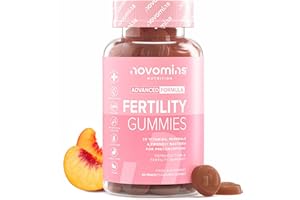 Gommes Fertilité Femme – Acide Folique 400 µg, Inositol, Zinc & CoQ10 – Complément Prénatal Complet – 22 Vitamines, Minéraux & Probiotiques – Végétalien & Sans Gluten – 1 Mois – Novomins