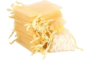 Allbests 200Pcs Premium Sheer Organza Bags 2.8x3.6 Jewelry Gift Bags for Candy Jewelry Makeup Pouches(Golden)