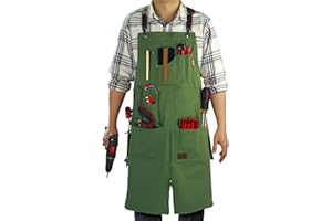 Stenffy Work Apron, Canvas, Adjustable Weight, Tool Aprons with Multiple Pockets, Adjustable Zipper, Metal Ring, Tape Measure Clip for Men Women 27In*36In
