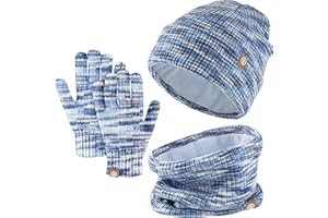 Enwokran Bambini Beanie Set di Guanti Sciarpa Cappello, 3 Pezzi Invernale Termico Berretto Caldo Scaldacollo Touch Screen Guanti per Ragazzo Ragazza 5-12 Anni Attività All'aperto