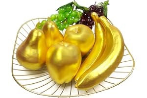 Lorigun 8 Pezzi di Frutta Dorata Artificiale, Frutta Finta per la Decorazione della casa Natale Frutta Dorata Puntelli UVA Artificiale Mela Banana Pera centrotavola Finta Frutta Mista