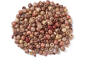 NewZC Juego de 420 cuentas de madera para joyas, cuentas de madera natural, con agujero, 7 tamaños y diferentes formas para pulseras, manualidades, joyas, manualidades para el cabello