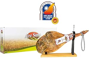 AIRESANO Jamón de Teruel D.O.P. Gran Premier de Aire Sano (7,5-9,5Kg) + jamonero + cuchillo + chaira + estuche
