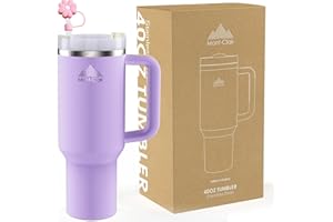 MONT-CLAIR Tumbler 40oz - Taza Termica Cafe para llevar con Pajita y Tapa - Vaso Termico Acero Inoxidable con Asa - Bebidas frías y calientes - Fría durante 10 horas - Helada durante 48 horas - 1200ml - Lila