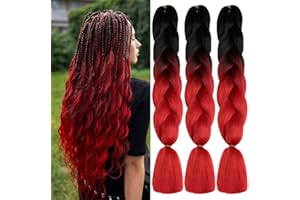 ShowJarlly Treccie Africane Extension 24", Treccia Capelli, Ombre Jumbo Treccia Capelli Fibra treccia di scatola, Per Crochet Twist Intrecciare I Capelli (Nero/Rosso)