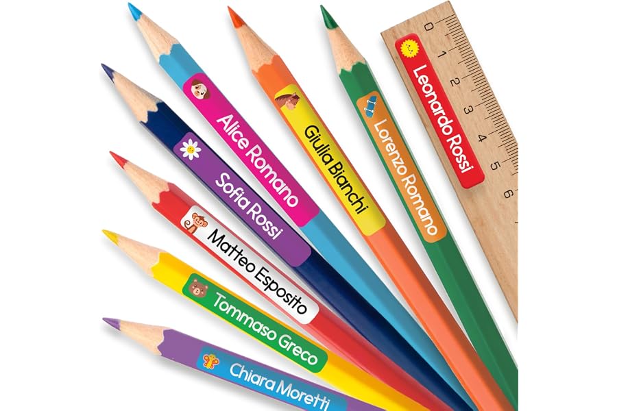 150 Etichette Adesive Personalizzate Scuola Elementare - Etichette Personalizzate Colorate per Materiale Scolastico - Nomi Ad