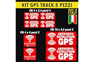 PIMASTICKERSLAB Kit 8 adesivi satellitari antifurto GPS per bicicletta, moto, macchine da costruzione, auto, camion, allarme antifurto cod. 1650 (ROSSO)