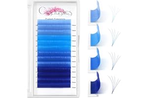 ‎CRISLASHES Crislashes Blau Selbstfächernde Wimpernverlängerung, farbige Wimpern, bunt voulmen Wimpern Extensions, Coloured Eyelash Extensions, Ombré Blue 0.07 D Curl 13mm Seiden Wimpern(ombré blau-0.07D-13)