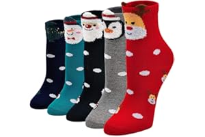 PUTUO Calzini Natale per Bambini, Cotone Calzini per Bambina e Bambino, Calze di Natale Bambino Calzini Divertenti Cartone Animato Calze, 2-11 Anni, 5 Paia