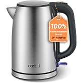 COSORI Electric Kettle 1.7L Stainless Steel 304, 2200W, Plastic-Free | Plastic Free in Water Contact, Fast Boiling, Strix The