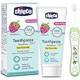Chicco Toothpaste Strawberry + Brush Green 6-36M, Enamel Protection
