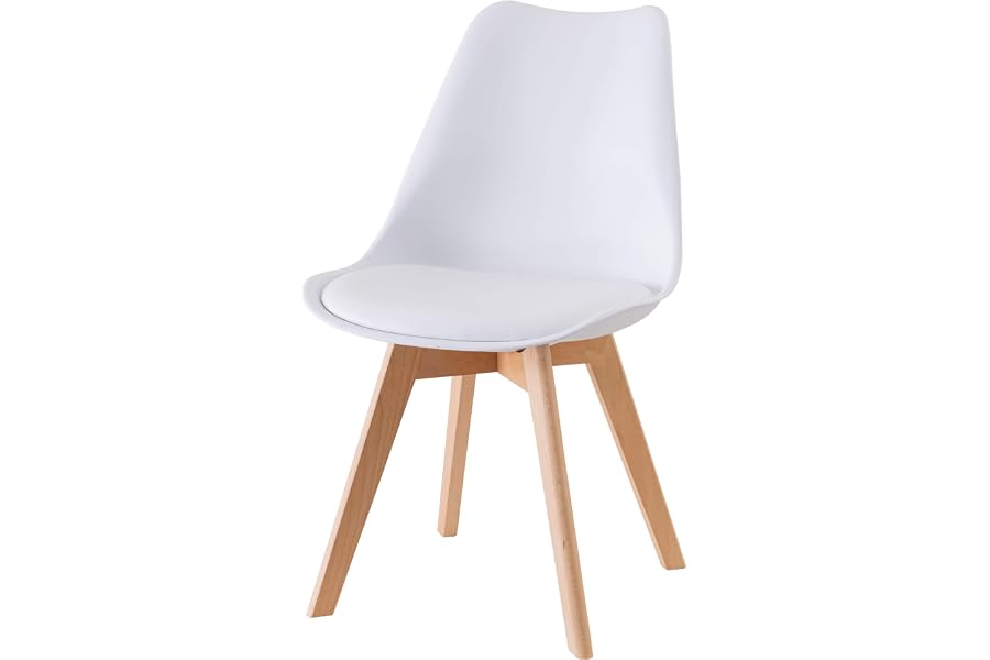 Baroni Home Silla de Comedor o de Trabajo con Patas de Madera, Silla Ergonómica con Cojín Integrado, 50X48X82 cm (Blanco