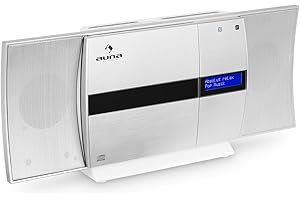 AUNA V-20 - Chaîne HiFi, Radio CD, Lecteur CD Radio, Tuner numérique Dab+ RDS, Récepteur FM, Fonction Bluetooth, Connectivité NFC, Télécommande Incluse - Argent