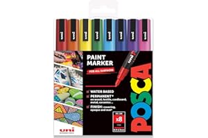 Posca Lot de 8 feutres de coloriage PC-3M - Couleurs essentielles - Dans une boîte cadeau