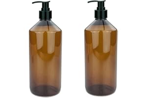 mikken Lot de 2 distributeurs de Savon 1000 ML en Plastique Marron avec étiquettes