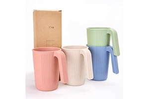CSYY Juego de 4 Vasos de Agua Indestructibles y Reutilizables - Tazas de 350ml para Café, Té y Agua - Para Niños y Adultos - Con Mango, Sin BPA, Plástico de Color