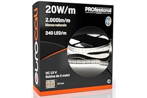 Eurocali 1x Striscia LED Monocolore 1200 LED 100W 240 LED/mt Bobina da 5 metri IP20 da interno Luce Bianco Naturale 4000K Fascio Luminoso 120