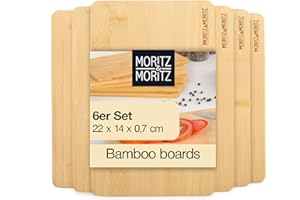 Moritz & Moritz 6X Bamboo Chopping Boards Small - 22 x 14 x 0,7 cm - Set of 6 Wooden Chopping Boards - Wooden Cutting Board for Cutting, Dressing and Serving