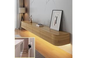 XDXINY Consola de TV flotante, mueble de TV montado en la pared, banco de TV de almacenamiento grande debajo de la TV con cajones, soporte para enrutador (color madera + LED, 200 x 20 x 24 cm)