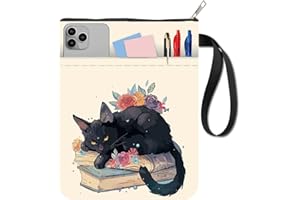 CRASPIRE Black Cat Book Protector Flower Book Covers Vintage Book Sleeve for Paperbacks Washable Fabric Cloth Book Cover with Zipper and Extra Sleeve Pocket for Book Lovers Classmate Gifts