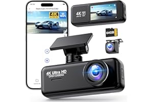 Dashcam Voiture Avant Arrière 4K+1080P, SIGRILL Caméra Embarquée Voiture avec Carte SD 64Go Gratuite, Caméra de Voiture WiF, Super Vision Nocturne, Mode Parking 24H, Enregistrement en Boucle Dashcam