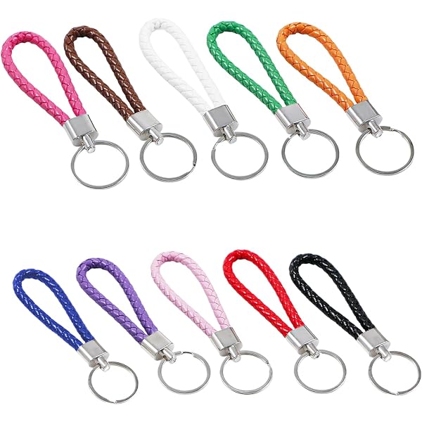 JZK 20 x Multicolor Braided Leather Keychain, Faux Leather Key