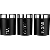 Premier Housewares Liberty Tea, Coffee and Sugar Canisters - Set of 3, Black
