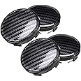 WowObjects® 4pcs 60mm Black Carbon Fiber Pattern Logo Car Wheel Center Hub Cap Dust-Proof Cover Car Accessories