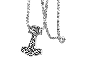 Flongo Herren-Kette Männer Anhänger Halskette, Edelstahl Halskette Kette Silber Schwarz Gold Thors Hammer Keltischer Knoten Irischer Triquetra Glücklicher Motorradfahrer Biker Accessoires