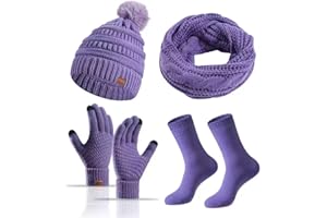 MAZELIKEHOOD Set Sciarpa Cappello Guanti Calzino Donna Caldo Cappello di Bobble con Sciarpa a Maglia e Guanti Tessuto Morbido e Comodo Invernale Ideale per Regalo di Natale Accessori Inverno Moda