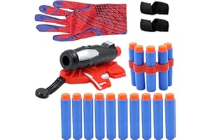 FAMILIO 17 pcs Kit de Lancement de Gants Spiderman Gant de Cosplay en Plastique pour Enfants Gant de Lanceur Spiderman Jouets de Poignet Lanceur de Héros Spiderman Gant Lanceur de Toile Jouets