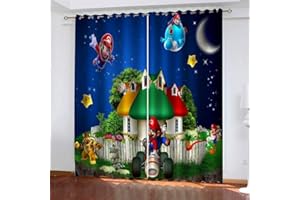JWXF Verdunkelungsvorhänge 3D Anime Super Mario Kinderzimmer Dekor 2 Panels Thermisch Isolierte Fenster Behandlung Ösenvorhang Für Wohnzimmer Schlafzimmer Kinderzimmer