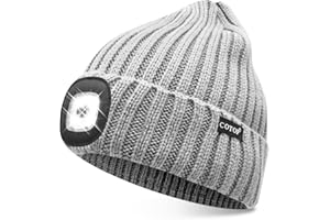 COTOP Mütze mit Led Licht, Unisex Warm Strickmütze Winter, Geschenke für Männer oder Angler, Mützen mit Stirnlampen für Joggen, Wandern, Laufen, Radfahren