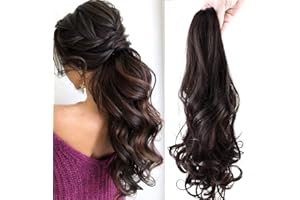 CYBELLEZA Postiche Queue de Cheval Extension a Clip Cheveux Naturel Ondulé bouclés Claw on Ponytail Griffe Monobande (Brun moyen)