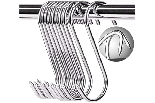 ARTOYS 10 Crochet de boucher en acier inoxydable,s crochets,100x4mm,Crochet S pour BBQ,Viande,Saucisse,Batterie Cuisine,antirouille,robuste et durable